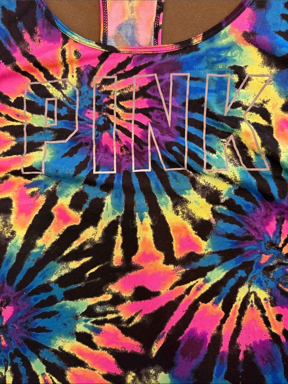 PINK Victoria's Secret Neon Tie-Dye Racerback Tank Top - Picture 3 of 4